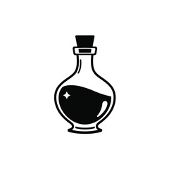 Potion bottle vector illustration black and white simple line art magic elixir