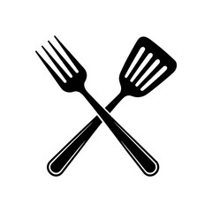 Culinary Harmony: A black and white image of crossed fork and spatula evokes a sense of culinary readiness and the art of creating delightful meals.