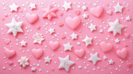 Abstract image of pink hearts with water droplets, against a blurred background.