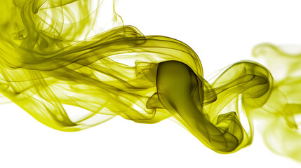 Abstract and dynamic swirling smoke with yellow color isolated on white transparent background