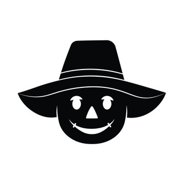 recommend clip art: Smiling scarecrow face silhouette with hat vector illustration for autumn and halloween