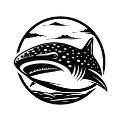 Stylized Whale Shark Silhouette with White Spots in Ocean, Black and White Design