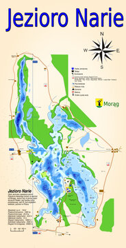 Mapa batymetryczna jeziora Narie na mazurach