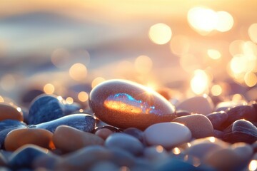 Golden Hour Reflections on Pebble Beach A Serene Coastal Scene at Sunset