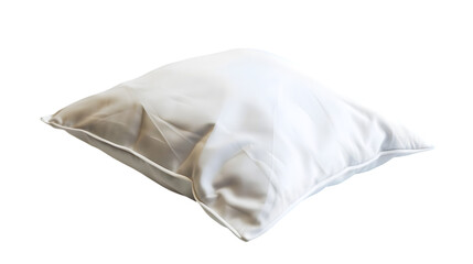 A simple square white pillow is isolated on a  transparent background in a studio setting for photography 