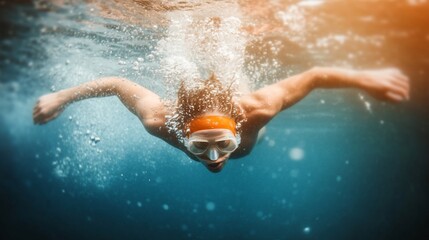 Underwater Swimmer Dynamic Action Shot