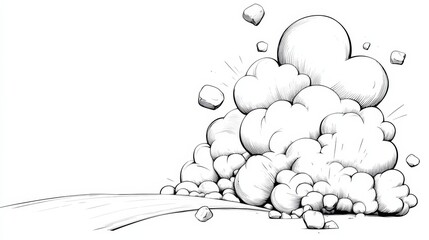 Illustrative Line Art Depicting A Landslide With Abstract Shapes And Movement