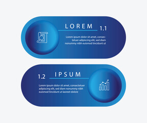 2 step infographic template. Business brochure information with blue gradient colors and icons