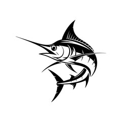 Sailfish Silhouette: A sleek, stylized depiction of a sailfish, showcasing its distinctive elongated bill, dorsal fin, and dynamic, streamlined form.