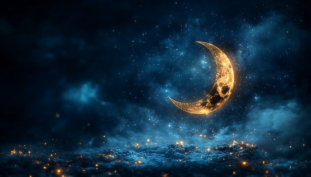 Crescent moon night sky