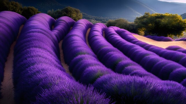 Blooming lavender fields creating stunning purple waves in valensole plateau