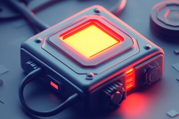 Intriguing Cyberpunk Device A Futuristic Glow Emanating from a Square Module