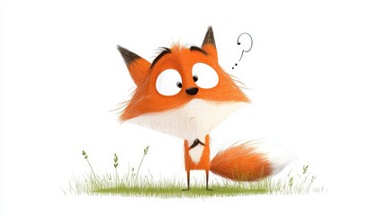 Obraz premium Playful Cartoon Illustration of a Cheerful Fox Standing in Green Grass