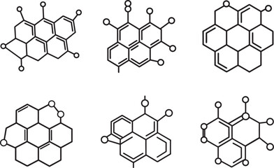 set of chemical compound line art, black outline, vector and illustration, coloring book page line art drawing