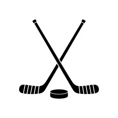 Hockey Equipment: An emblematic design featuring two crossed hockey sticks and a puck. This illustration captures the essence of hockey and represents its tools and elements.