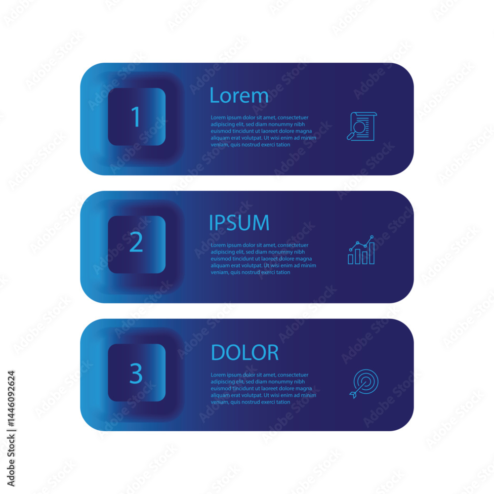 Poster 3 step table rectangle infographic template with blue gradient color suitable for business information and web presentation