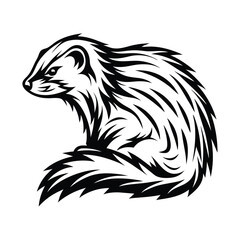 Stylized Badger Illustration, Bold Black and White, Animal Silhouette, Detailed Fur Texture