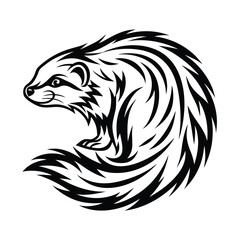 Striking Mongoose Bold Circular Design in Black and White Isolated Art