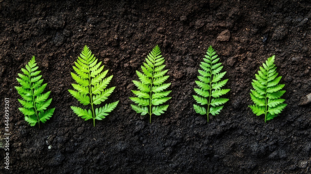 Poster time-lapse concept image showing plant fossilization process stages.