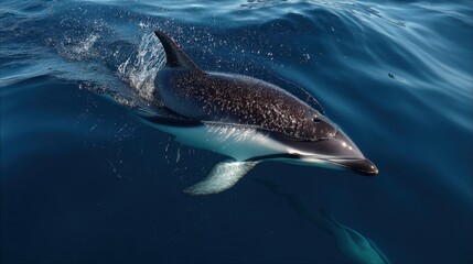 Fototapeta premium Dusky Dolphin Surface Breach, Spotted Pattern, Pacific Ocean