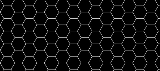 Fototapeta premium Black hexagon pattern on a clean white background, modern and minimalistic design. Geometric layout with evenly spaced hexagons, subtle shadows for depth, high-resolution vector style.