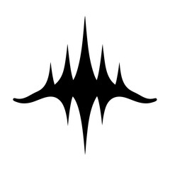 Abstract black symmetrical shape against a white background evoking a sense of mystery