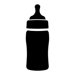 Minimalist black and white illustration of a baby bottle isolated on white