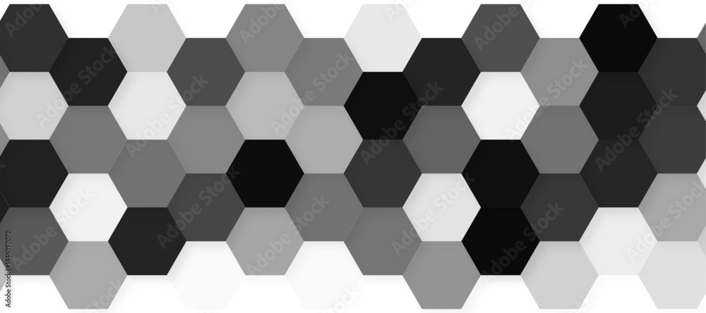 Poster black hexagon pattern on a clean white background, modern and minimalistic design. geometric layout 