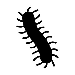 Silhouette of a millipede crawling across the white background insect pest