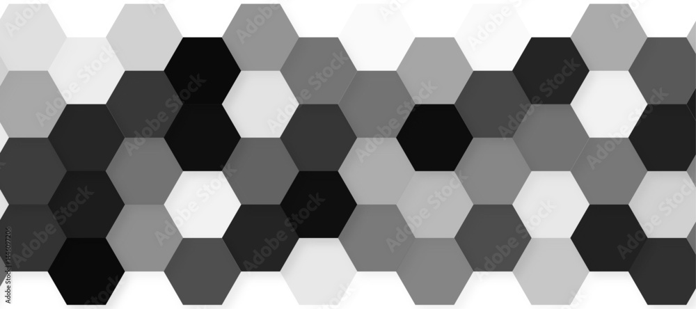 Poster black hexagon pattern on a clean white background, modern and minimalistic design. geometric layout 