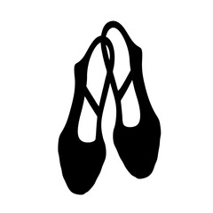 A pair of ballet slippers depicted in black and white silhouette image © Tanjila