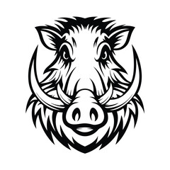 Boar Head Black and White Wild Animal Mascot Isolated Icon Style