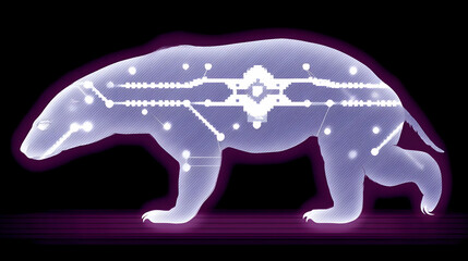 of AI love for animals in glowing circuitry patterns
