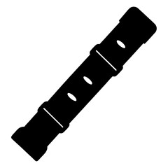 Simple black and white icon illustration of a recorder instrument, musical expression