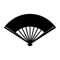 Elegant black silhouette of a traditional hand fan on a white background