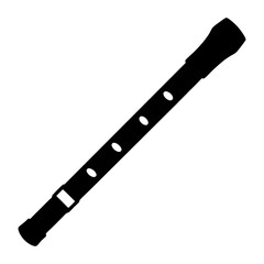 A black silhouette illustration of a recorder musical instrument on white background