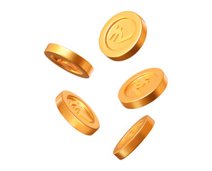 3d set of golden coins of Indian rupees with different angles. Stock vector illustration on isolated background.	
