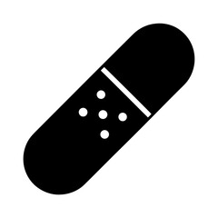 Black and white illustration of an adhesive bandage with five white dots