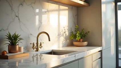 Elegant Minimalist Washroom with Warm Natural Lighting