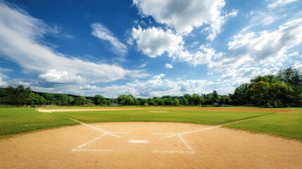 Stunning Summer Landscape Blue Sky Fluffy Clouds Green Grass and Sandy Ground Image
