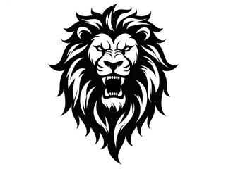 Obraz premium Lion Face Silhouette SVG – Black and White Vector of Majestic Lion Head