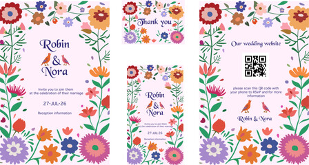 Floral Garden Wedding Invitation, Colorful Hand-Drawn Design