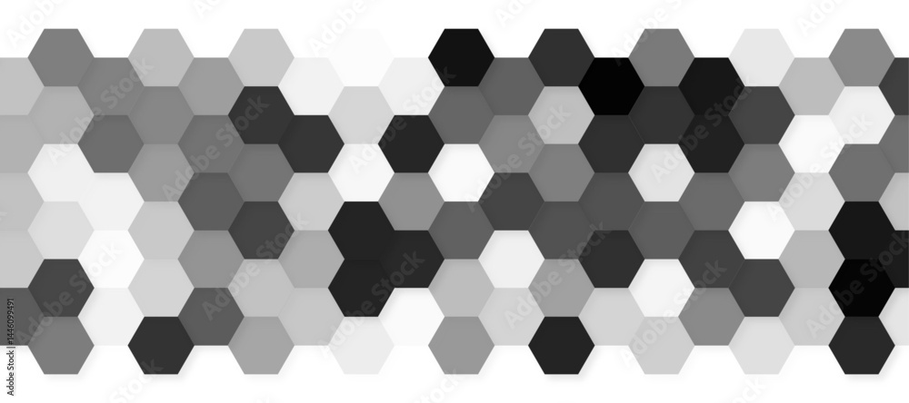 Poster black hexagon pattern on a clean white background, modern and minimalistic design. geometric layout 
