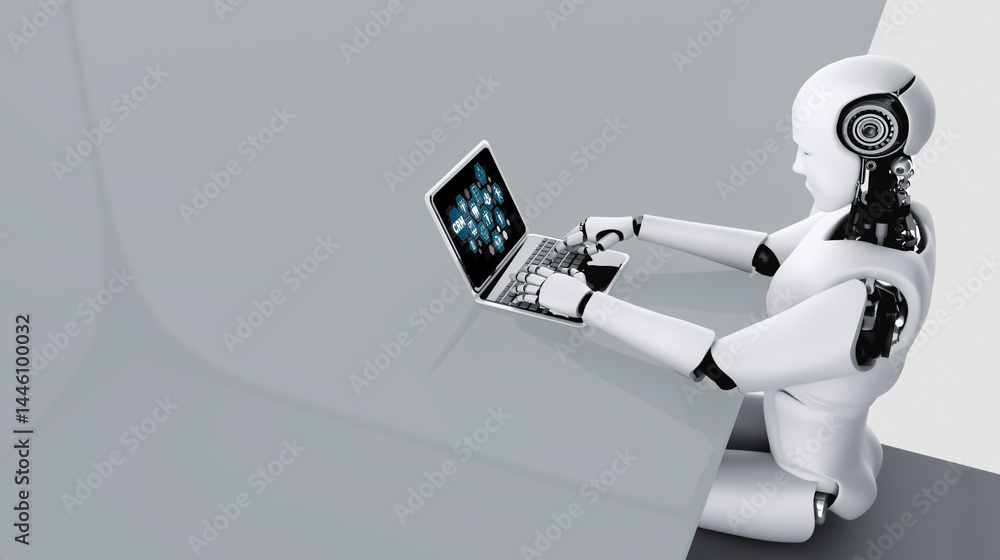 Poster customer relationship management system on modish computer for crm business and enterprise