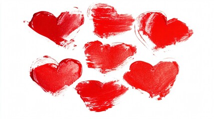 Fototapeta premium Elegant Red Heart Shapes Created with Thick White Lipstick Texture