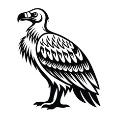 Stylized Black and White Vulture | Detailed Wing Feathers and Sharp Beak
