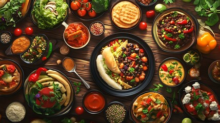 Fototapeta premium Fresh and vibrant vegetarian menu with salads and dishes