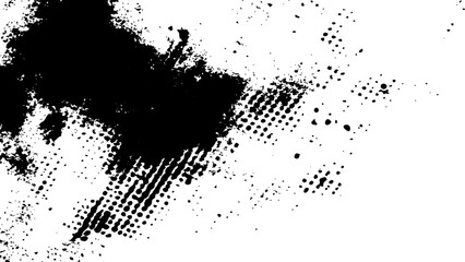 Vector new style halftone dots modern grunge texture. Black Ink splatter brush stroke on black halftone dots abstract white background	