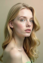 Naklejka premium Portrait of Woman with Blonde Wavy Hair