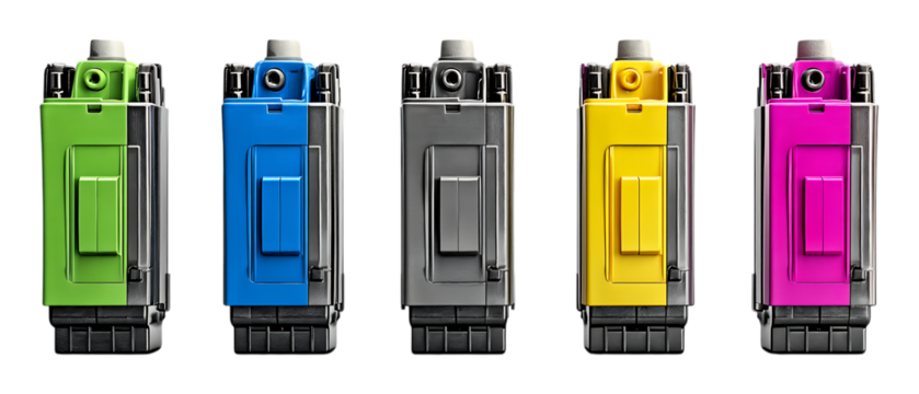 Pack of Ink Cartridges Against Transparent Background for Printer Supply Branding, Office Equipment Design, or Tech Retail Projects